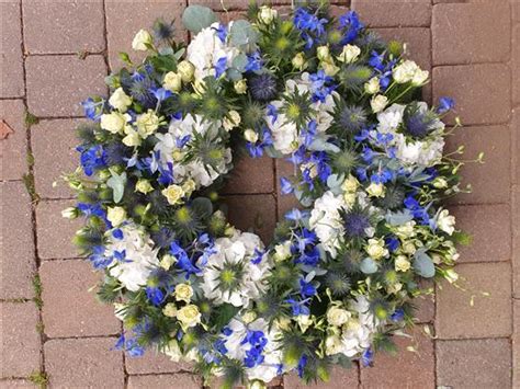 A Blue Mille Fleur Textured Wreath Funeral Flowers White Roding