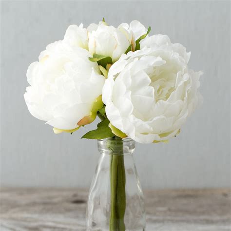Silk Peony Bouquet White Traditional Artificial Flowers Plants And