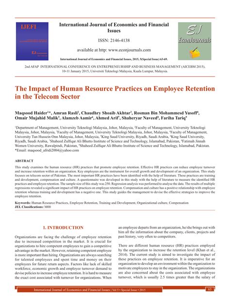 Pdf The Impact Of Human Resource Practices On Employee Retention In