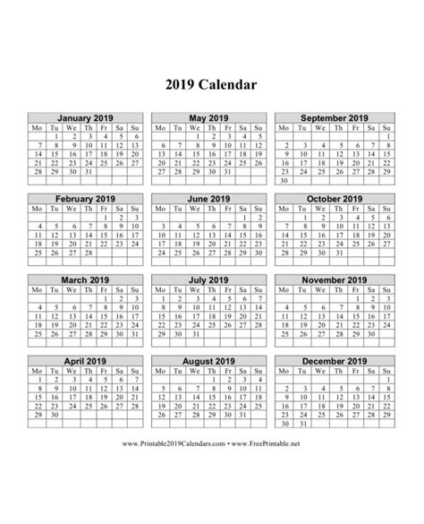 Free Printable 2019 Calendars Selection Expands