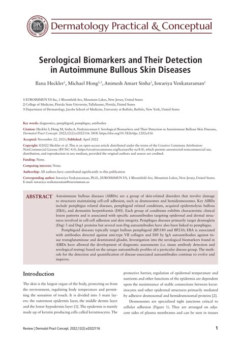 Pdf Serological Biomarkers And Their Detection In Autoimmune Bullous