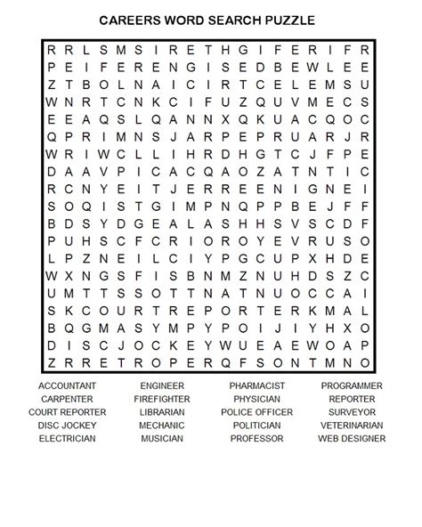 Job Word Search Printable Activity Shelter