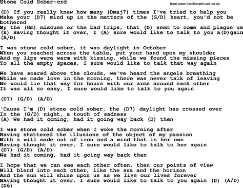 Stone Cold Sober, by Gordon Lightfoot, lyrics and chords