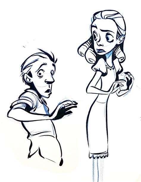 A Drawing Of A Man And Woman Looking At Each Others Hand While They