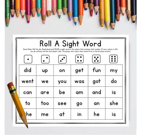 Sight Word Dice Game Printable Sight Word Practice Learn To Read Sight