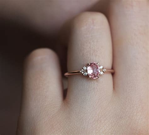 Delicate Rose Gold Peach Sapphire Ring Pink Sapphire Diamond Etsy