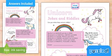 Unicorn Jokes And Riddles Twinkl Puzzled Twinkl