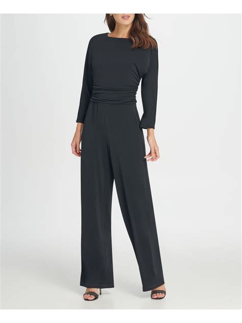 Dkny Womens Black Long Sleeve Jewel Neck Jumpsuit Size 10
