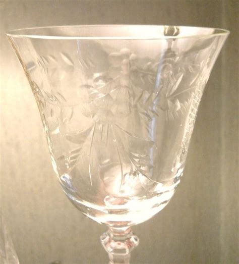 scarce set of 8 vintage 1920s 30s antique botanical etched crystal panel stemware wine water
