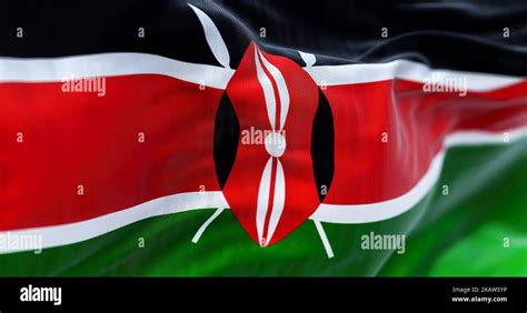 Close Up View Of Kenya National Flag Waving The Republic Of Kenya Is