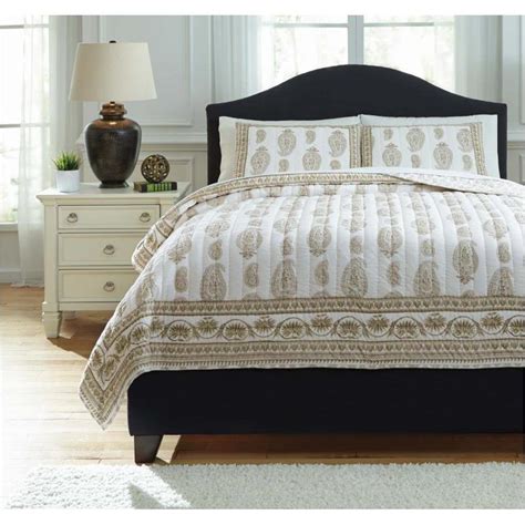 Free delivery and free returns on ebay plus items! Q726013q Ashley Furniture Almeda - Beige Queen Coverlet Set
