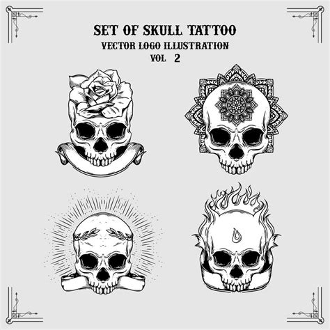 Set Of Skull Tattoo Vector Logo Illustrations 1937390 Vector Art At