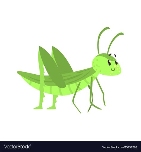 Cute Cartoon Green Grasshopper Character Vector Image