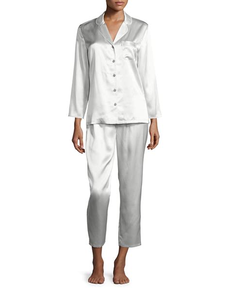 Neiman Marcus Satin Silk Two Piece Pajama Set Neiman Marcus