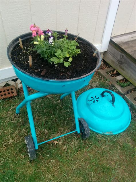 Repurposed Old Charcoal Grill To A Herb Planter Planting Herbs