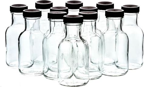 Set Of 8oz Glass Bottles With Black Plastic Caps Reusable Stout Flint Glass