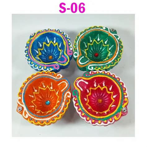 Traditional Clay Multicolor Diwali Diya Set For Puja At Rs 22set In