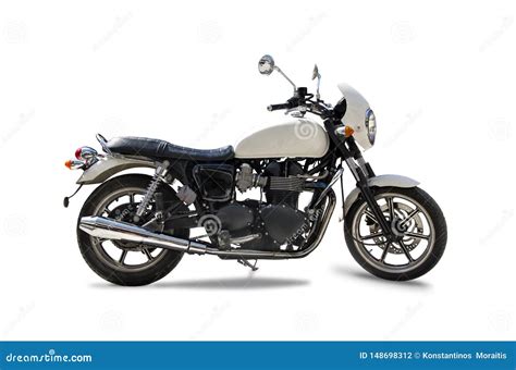 Classic White Triumph Bonneville Motorcycle Isolated On White Stock