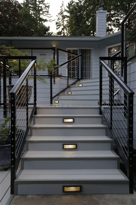 Modern Aluminum Tri Level Deck Design And Build Outdoor Stair Railing