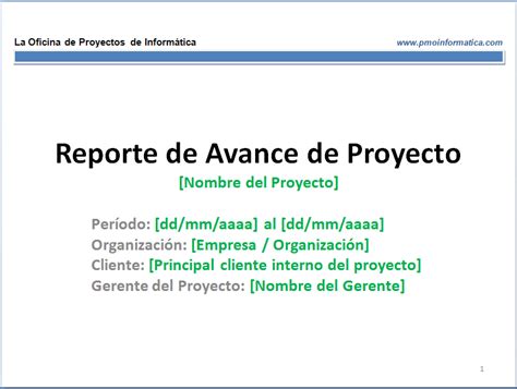 Plantilla De Reporte De Avance De Proyecto La Oficina De Proyectos De Inform Tica
