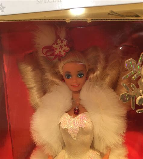 1989 happy holidays barbie doll blonde mattel 3523 white dress w “fur” nib nrfb ebay