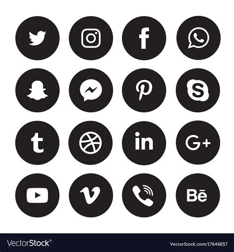 Black Social Media Icons Set Royalty Free Vector Image