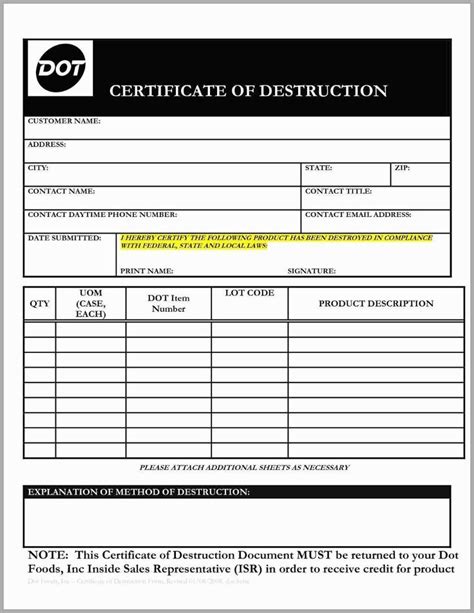 New Certificate Of Destruction Template Blank Certificate Template