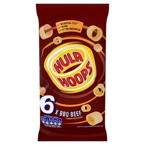Hula Hoops Bbq Beef Flavour Potato Rings 6 X 24g Multipack Crisps