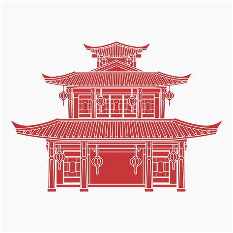 Editable Traditional Chinese Building Vector Illustration In Flat