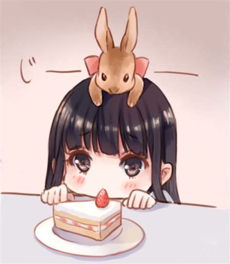Chibi Anime Girl Eating Cake