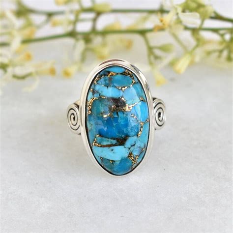 Blue Copper Turquoise Gemstone 925 Sterling Silver Handmade Ring All