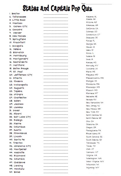 Free States And Capitals Printable Quiz Homeschool Giveaways