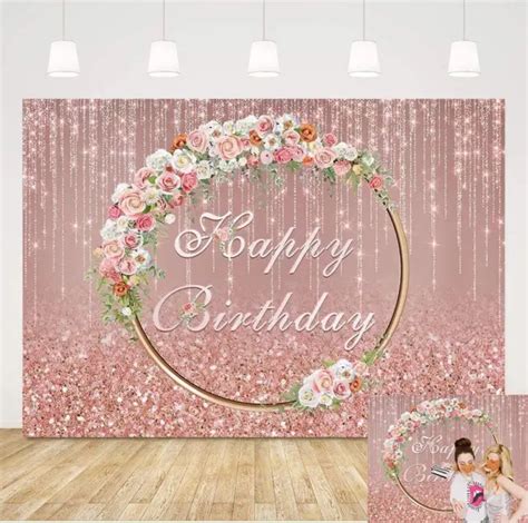 Rose Gold Glitter Happy Birthday Photography Backdrops 5x3ft Pink Rose