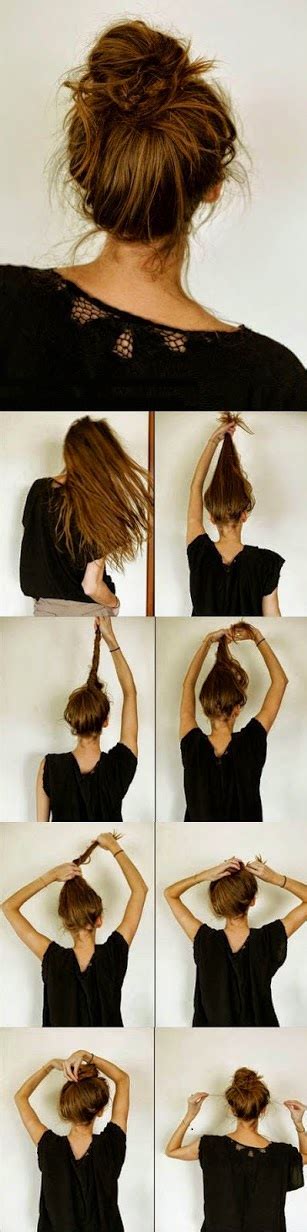 Loosely braid the hair in a simple braid lapping one piece over the other, until you get the bottom. Messy Bun Hairstyles For Long Hair Step By Step |Beautiful Girls Magazine september