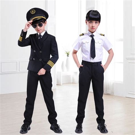 Kids Pilot Costumes Children Cosplay For Boys Girls Flight Attendant