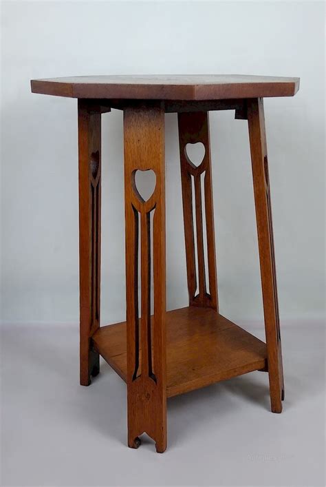 Arts And Crafts Side Table In Oak With Hearts Antiques Atlas