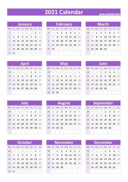 2021 Calendar With Week Number Printable Free Free 2021