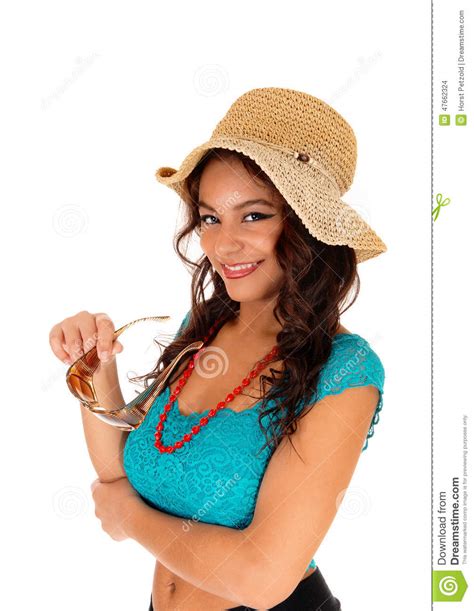 Pretty Girl With Straw Hat Stock Photo Image Of Person