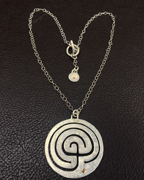 Sterling Silver And K Gold Labyrinth Necklace With Handmade Clasp