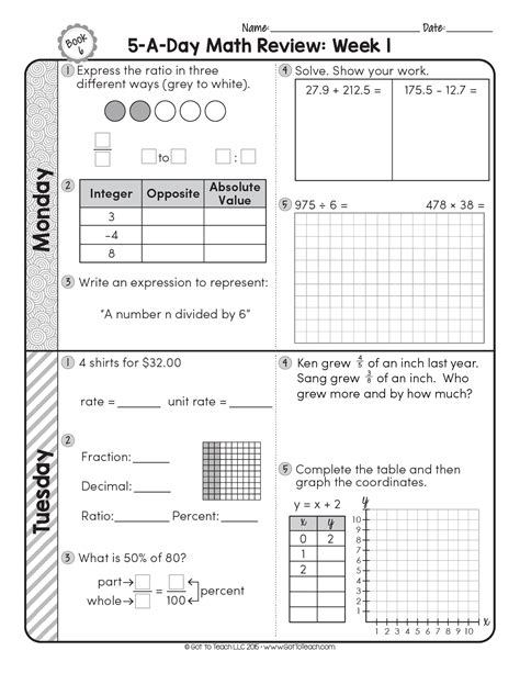 Free 6th Grade Daily Math Spiral Review • Teacher Thrive
