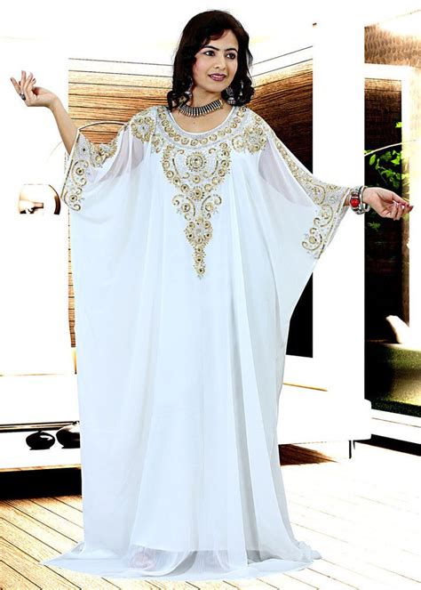 Eid Special White Dubai Style Arabian Farasha Kaftan Jalabiya Maxi Dress Top Na