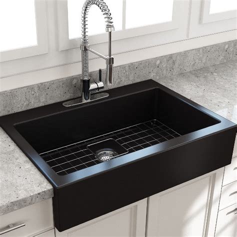 Bocchi Nuova 34 Matte Black Single Bowl Fireclay Drop In Sink W Grid — Annie And Oak