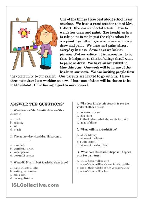 4th Grade Reading Comprehension Worksheets Multiple Choice — Db