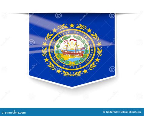 New Hampshire State Flag Square Label With Shadow United States Stock