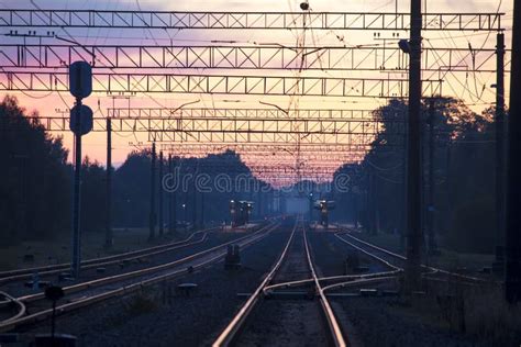 Railways At Dusk Stock Photo Image Of Train Railroad