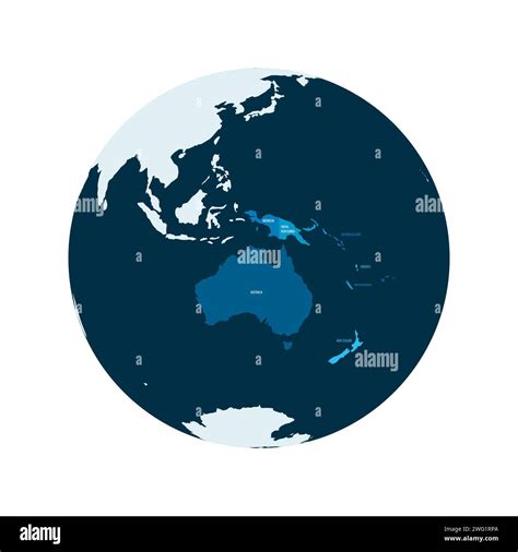 Political map of Australia. Blue colored land with country name labels