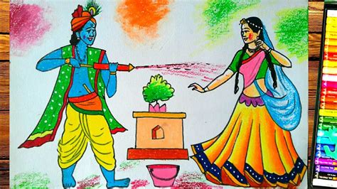 Holi Simple Cute Radha Krishna Drawing Lankasoppa