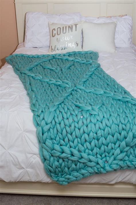 Chunky Knit Blanket With Pom Poms Arm Knit Throw Hand Knit Wool Blanketqueen Size Blanket