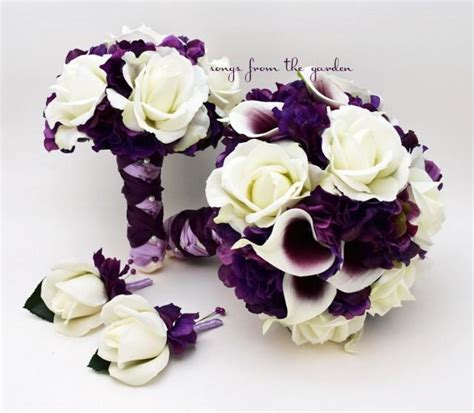 wedding package real touch picasso callas roses purple hydrangea real touch rose bridal bouquet