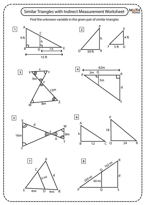 Similar Triangles Worksheets Math Monks
